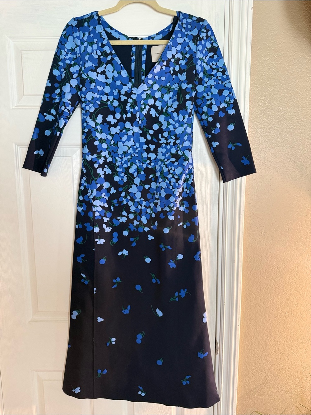 Carolina Herrera Navy and Blue Floral Midi Dress